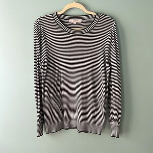 LOFT Green & White Striped Sweater Size L